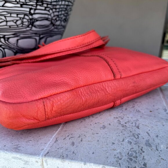 FOSSIL Erin Top Handle Fold-over Crossbody Shoulder Bag Pebbled Leather Coral - Picture 5 of 13